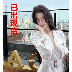 批发kubiliv智感松弛松弛感老钱<b class='q'>亚麻</b>衬衫连衣裙子女气质长袖短裙简约