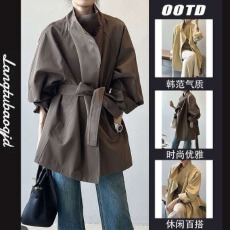 批发法式复古气质中长款风衣外套女2026<b class='q'>春</b>秋新款宽松收腰休闲立领大衣