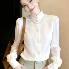 批发白色立领长袖衬衫女2026新款春季法式高级感内搭叠穿女士衬衣<b class='q'>上衣</b>