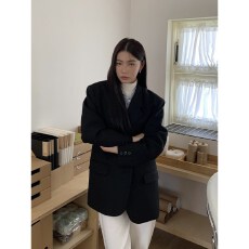批发阔版黑色西装外套女2026年春秋新款韩版宽松休闲免烫高级感西服