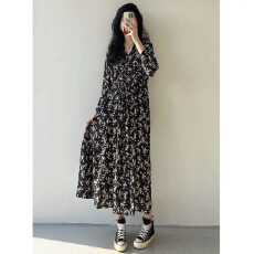 批发法式高级感复古系带收腰显瘦碎花<b class='q'>雪纺</b><b class='q'>连衣裙</b>2026年秋季印花长裙女