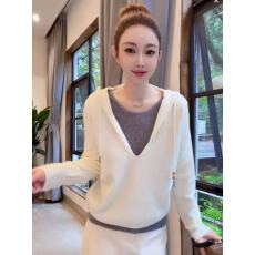 韩版设计感撞色假两件连帽针织衫女秋冬休闲慵懒风毛衣高级感上衣