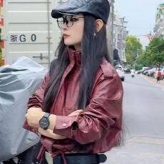 批发立领抽绳下摆拉链PU皮<b class='q'>皮衣</b>2026秋季新款百搭个性时尚气质外套女潮