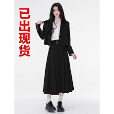 批发早秋穿搭一整套重要场合正装大学生教资面试公考西装百褶长裙套装