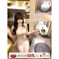 批发织物猪 粉红少女 <b class='q'>甜美</b>风长袖针织连衣裙女早秋修身显瘦百搭短裙子