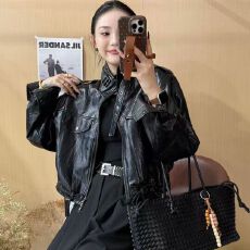 批发高端欧货重工立领短款皮夹克外套女2026<b class='q'>春</b>秋新款酷帅爆款机车皮衣