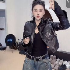 批发欧货高档设计感立领短款皮衣外套女2026<b class='q'>春</b>秋新款时髦酷帅机车上衣