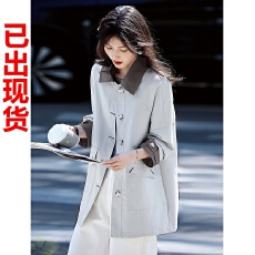 批发秋季简约<b class='q'>显瘦</b>宽松休闲翻领单排扣中长款开衫上衣工装风衣<b class='q'>外套</b>女