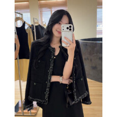 批发<b class='q'>夏</b>诗文 肌理感粗花呢撞色编织织带短外套女秋季微宽松小圆领上衣
