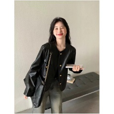 批发小香风皮衣外套女<b class='q'>春</b>秋2024新款pu皮夹克小个子高级感炸街流行上衣