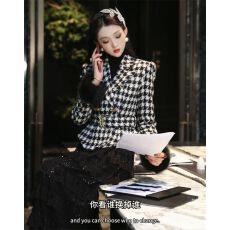 批发2026秋冬网红新款职业西装外套女法式名媛风格子收腰显瘦毛呢西服