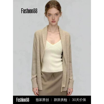 RY9014# 法式高级感翻领长袖针织开衫女春秋慵懒时髦软糯毛衣外搭气质上衣