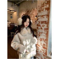 羊羔毛外套女2026新款秋冬季毛领皮草毛毛夹克黑色小个子短款环葆