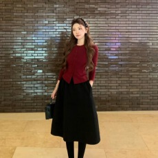 批发温柔风<b class='q'>套装</b>粉色长袖针织开衫毛衣外套女冬季高腰a字半身裙两件套