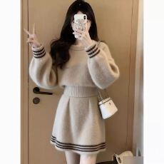 批发2026慵懒风圆领针织毛衣半身裙两件套女秋冬气质简约<b class='q'>套装</b>针织<b class='q'>套装</b>