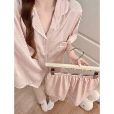 批发豆柠兔三件套新款睡衣女夏季冰丝短袖短裤薄款甜美舒适套装外穿