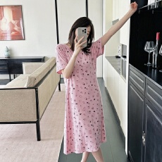 批发豆柠兔夏季新款莫代尔带胸垫韩版卡通<b class='q'>可爱</b>睡裙休闲女家居服
