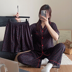 批发豆柠兔三件套睡衣<b class='q'>女</b>夏季新款少<b class='q'>女</b>卡<b class='q'>开衫</b>仿棉夏天短袖长裤