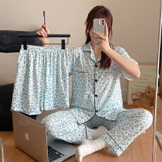 批发豆柠兔三件套睡衣<b class='q'>女</b>夏季新款少<b class='q'>女</b>卡<b class='q'>开衫</b>仿棉夏天短袖长裤