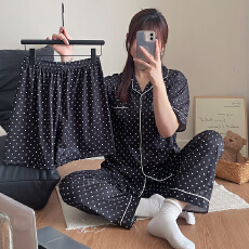 批发豆柠兔三件套睡衣<b class='q'>女</b>夏季新款少<b class='q'>女</b>卡<b class='q'>开衫</b>仿棉夏天短袖长裤