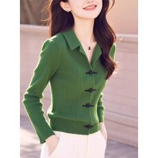 批发<b class='q'>秋</b>冬新中式盘扣polo领毛衣针织打底衫女内搭设计感修身长袖上衣