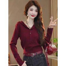 批发<b class='q'>秋</b>季新款毛衣针织衫连帽卫衣显瘦韩版百搭洋气打底衫V领可爱上衣