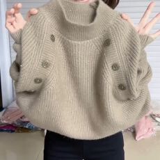 批发<b class='q'>秋</b>冬套头长袖打底衫新款减龄软糯慵懒风大码胖mm宽松显瘦针织衫潮