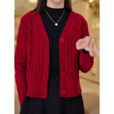 批发短款针织开衫2026年春<b class='q'>秋</b>季新款宽松显瘦外套红色洋气爆款外穿上衣