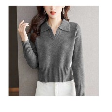 批发Polo领小个子修身毛衣打底衫女高腰显瘦<b class='q'>秋</b>冬季宽松针织衫内搭上衣
