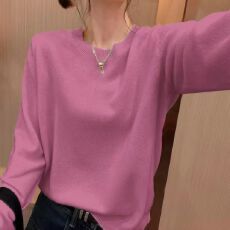 大码遮肚80-130斤纯色圆领毛衣女秋冬新款休闲上衣保暖打底衫