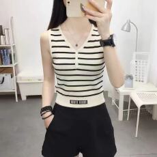 批发条纹v领背心吊带女短款夏季外搭薄款针织衫上衣时尚春<b class='q'>秋</b>可打底衫