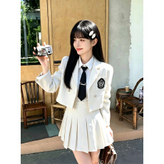 批发英伦学院风JK西服长袖短外套减龄百褶<b class='q'>半身裙</b>两件套装＋衬衫领带