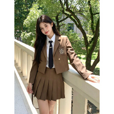 批发学院风JK西服长袖短外套减龄百褶<b class='q'>半身裙</b>两件套装＋衬衫领带四件套