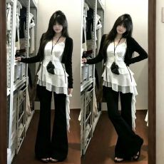 批发夏季日常慵懒风三件套女<b class='q'>不规则</b>荷叶边吊带衫防晒<b class='q'>开衫</b>气质长裤套装
