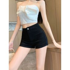 批发黑色紧身牛仔裤女夏季<b class='q'>高腰</b>辣妹打底美式超短裤外穿裤子A字热裤