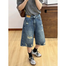 批发贴标破洞阔腿牛仔中裤女<b class='q'>欧洲站</b>2026夏装新款欧货女装直筒五分裤潮