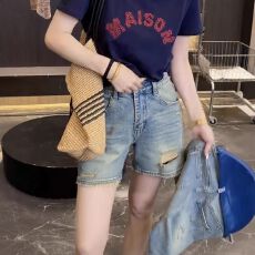 批发夏季新款复古破洞潮流阔腿短裤大码女装高腰显瘦毛边无弹a字<b class='q'>热裤</b>