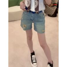 批发2026夏季新款大码女装宽松显瘦直筒毛边<b class='q'>热裤</b>高腰破洞百搭牛仔短裤