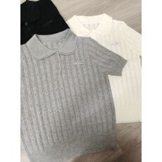 批发韩系<b class='q'>镂空</b>针织polo衫 小个子显瘦短款正肩短袖