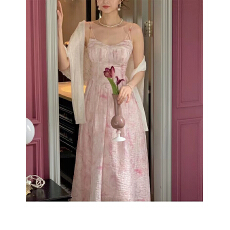 批发碎花连衣裙2026仙女气质收腰小众扎染吊带长裙