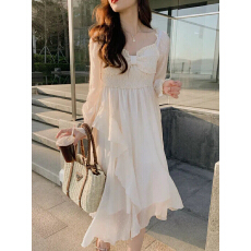 批发法式气质优雅收腰裙子2026年春季新款小众设计感仙气飘飘连衣裙