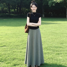 批发气质时尚套装女夏季2026新款修身显瘦短袖上衣高腰<b class='q'>半身</b><b class='q'>长裙</b>两件套