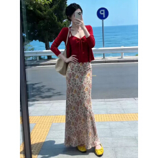 批发温柔时尚气质蝴蝶结吊带上衣开衫碎花半裙女装2026<b class='q'>春</b>夏新款三件套
