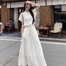 批发米白色裙子套装女<b class='q'>夏</b>2026新款简单大方得体穿搭一整套半身裙两件套
