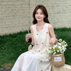 批发法式甜美樱桃印花无袖连衣裙女2026夏季新款少女风小个子背心裙潮