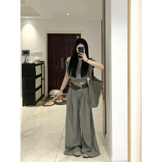 批发盐系高级感<b class='q'>运动</b>服套装女夏季显瘦<b class='q'>时尚</b>斜肩短袖阔腿裤休闲两件套装