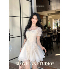 批发Blovelan白茶与风 纯欲白月光气质剪花蓬蓬网纱拼接<b class='q'>连衣裙</b>公主裙