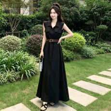 批发夏季新款气质时尚<b class='q'>衬衫</b>翻领高级无袖<b class='q'>连衣裙</b>显瘦收腰时尚裙子女