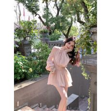 批发<b class='q'>名媛</b><b class='q'>套装</b>女早秋泡泡袖纯欲辣妹性感露肩雪纺衬衫+休闲短裤两件套