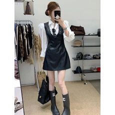 批发套装女2026<b class='q'>秋</b>新款法式气质设计感长袖衬衫收腰显瘦背心皮裙连衣裙